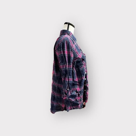 Women’s Torrid Red and Blue Plaid Camp Top 0 L Large 12 - Picture 8 of 9